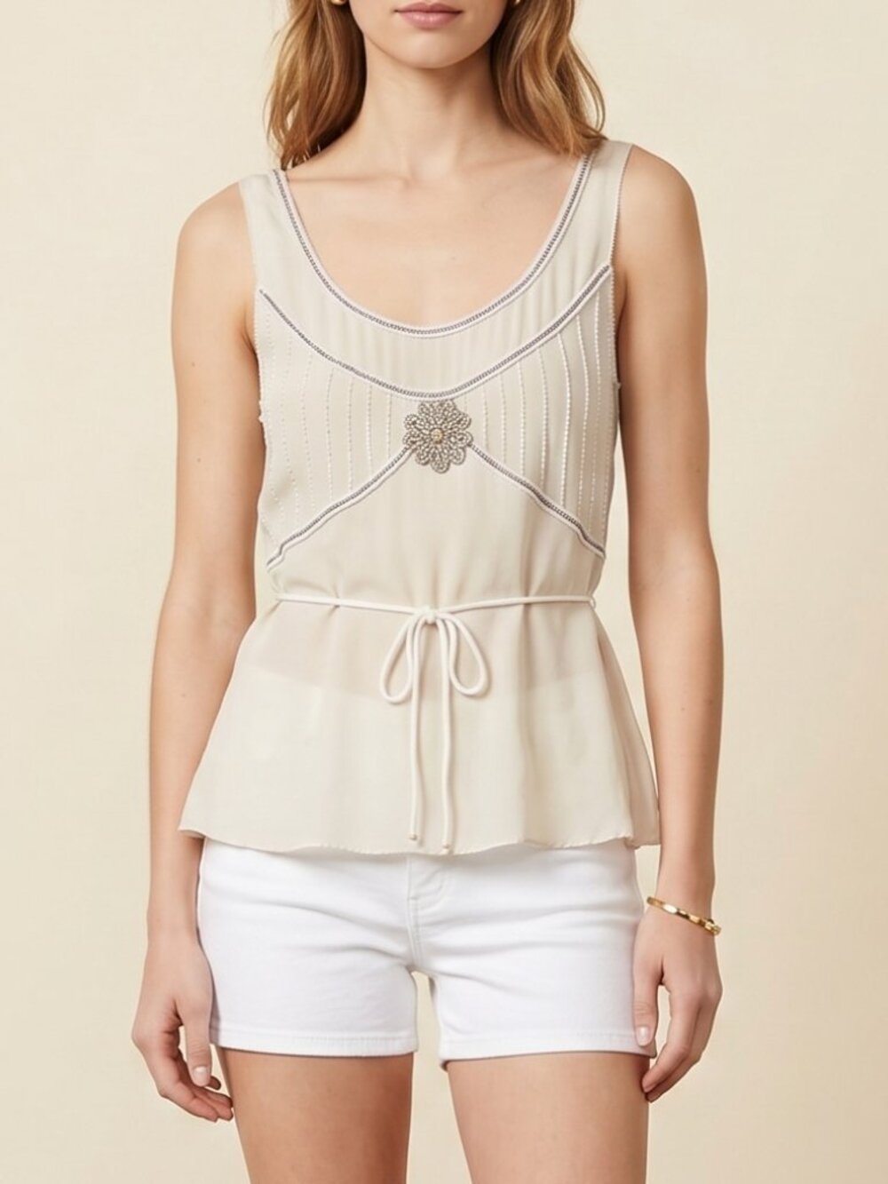 Matthew Williamson Cream Beaded Embellished Tank Top Size Small - Picture 3 of 14